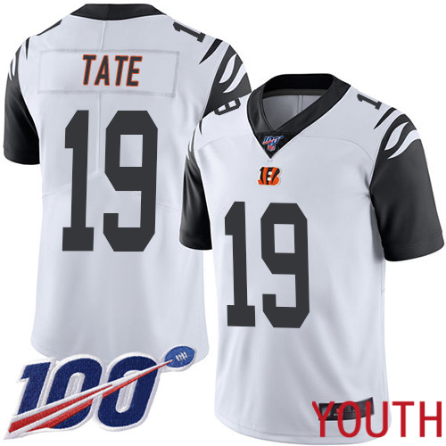 Cincinnati Bengals Limited White Youth Auden Tate Jersey NFL Footballl #19 100th Season Rush Vapor Untouchable